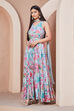 Pink Floral Printed Tiered Anarkali Kurta image number 5