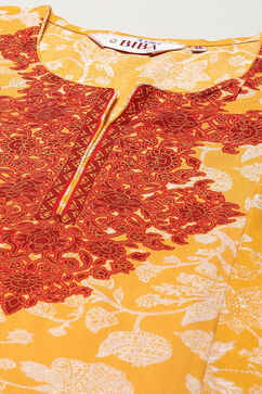 Mustard Yellow Cotton Straight Printed Kurta Ankle Length Suit Set image number 1