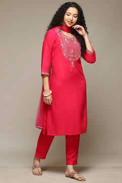 Fuchsia Rayon Straight Kurta Pants Suit Set image number 6