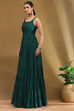 Emerald Green Silk Festive Tiered Anarkali Dress image number 4