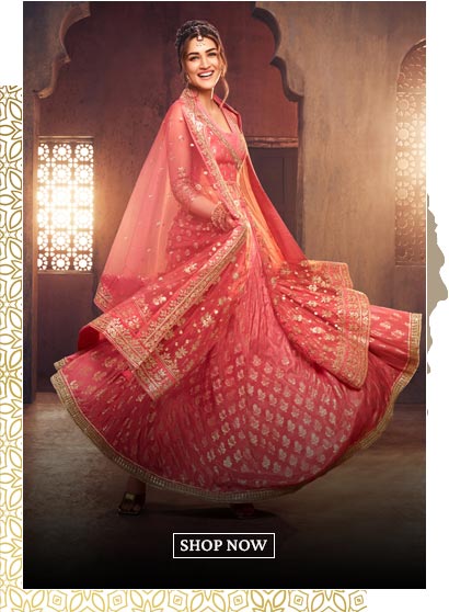 Pink Floral Butterfly Net Festive Anarkali Lehenga Set