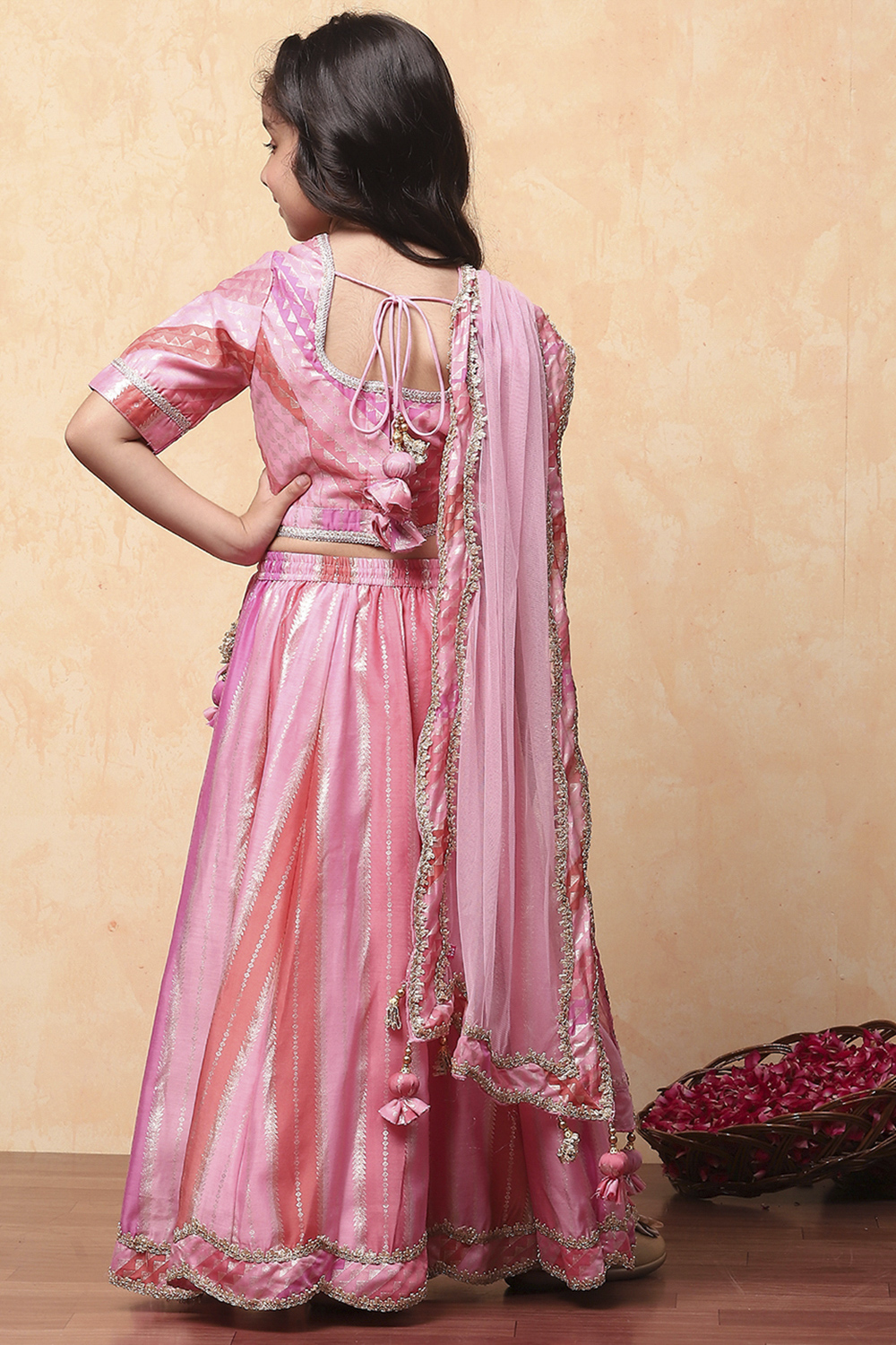 Pink Brocade Chanderi Lehenga With Blouse Organza Dupatta image number 4