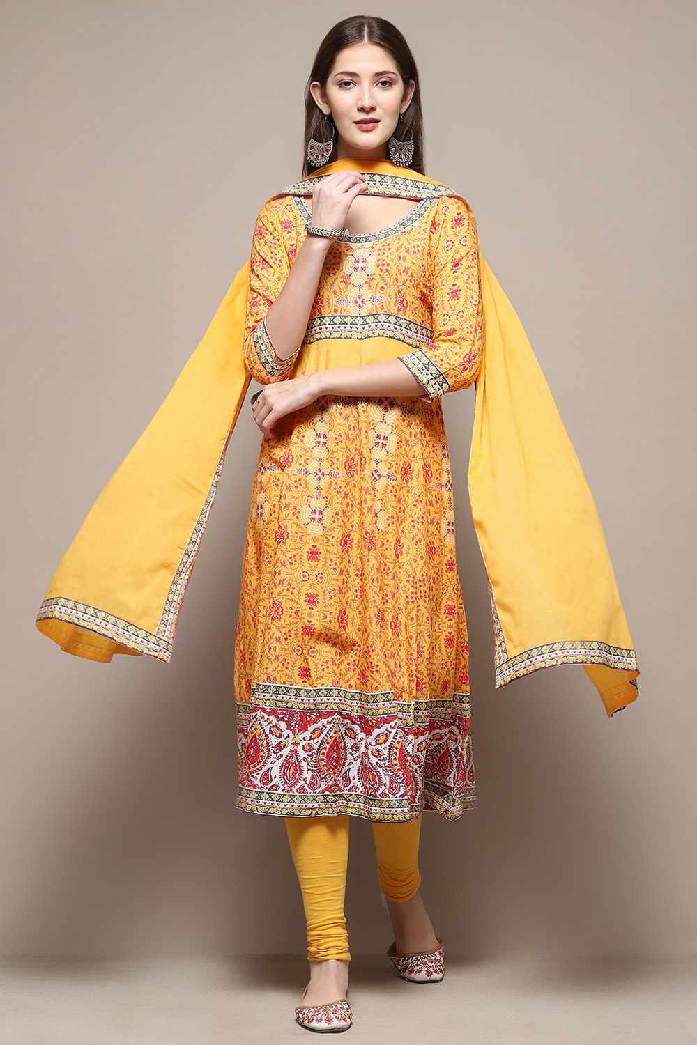 Yellow Rayon Anarkali Kurta Churidar Suit Set image number 0