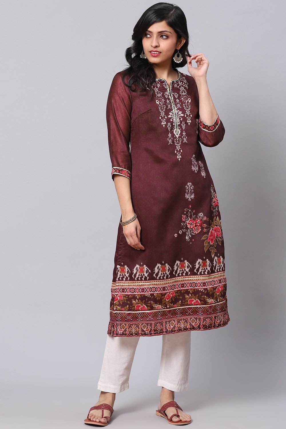 Brown Straight Art Silk Kurta image number 5