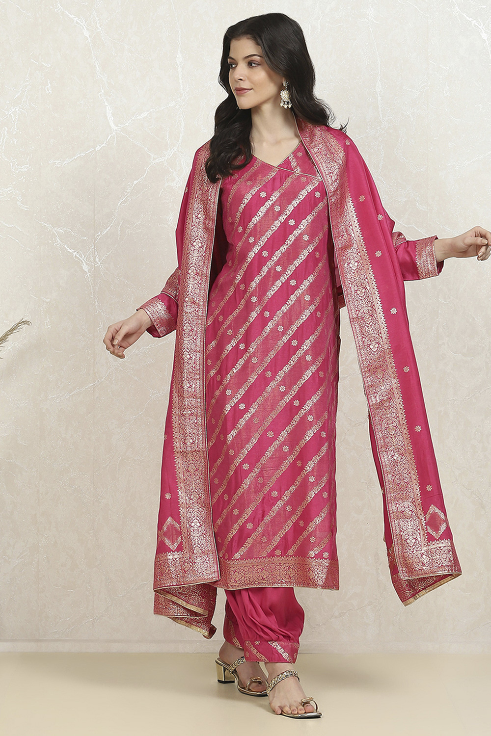 Pink Art Silk Woven Unstitched Suit Set image number 8