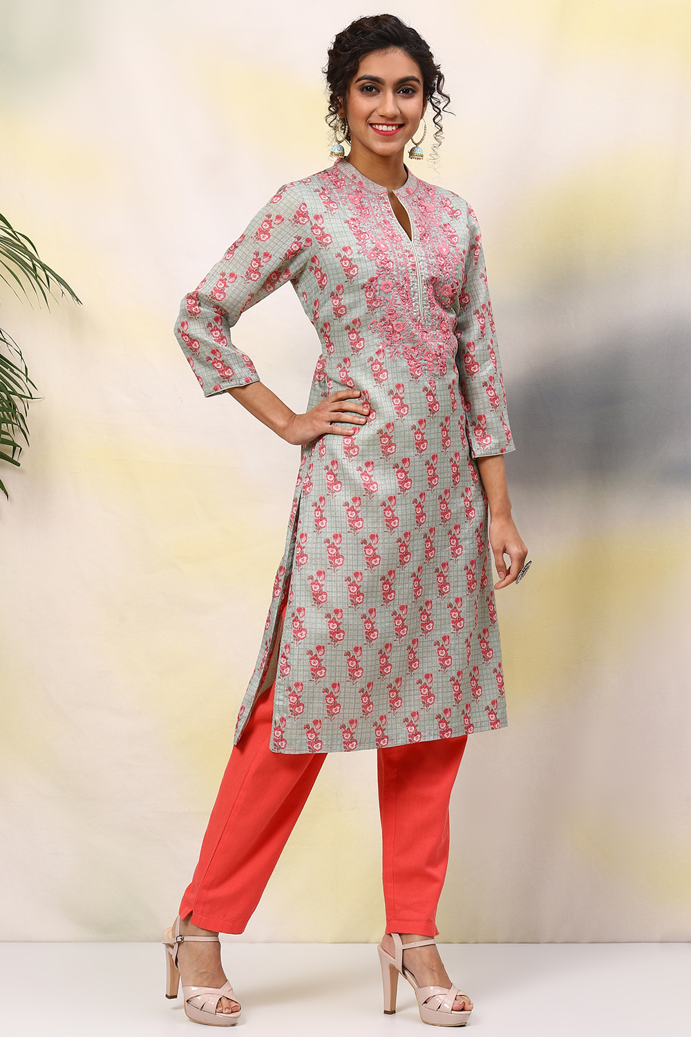 Green Poly Cotton Straight Printed Kurta image number 3