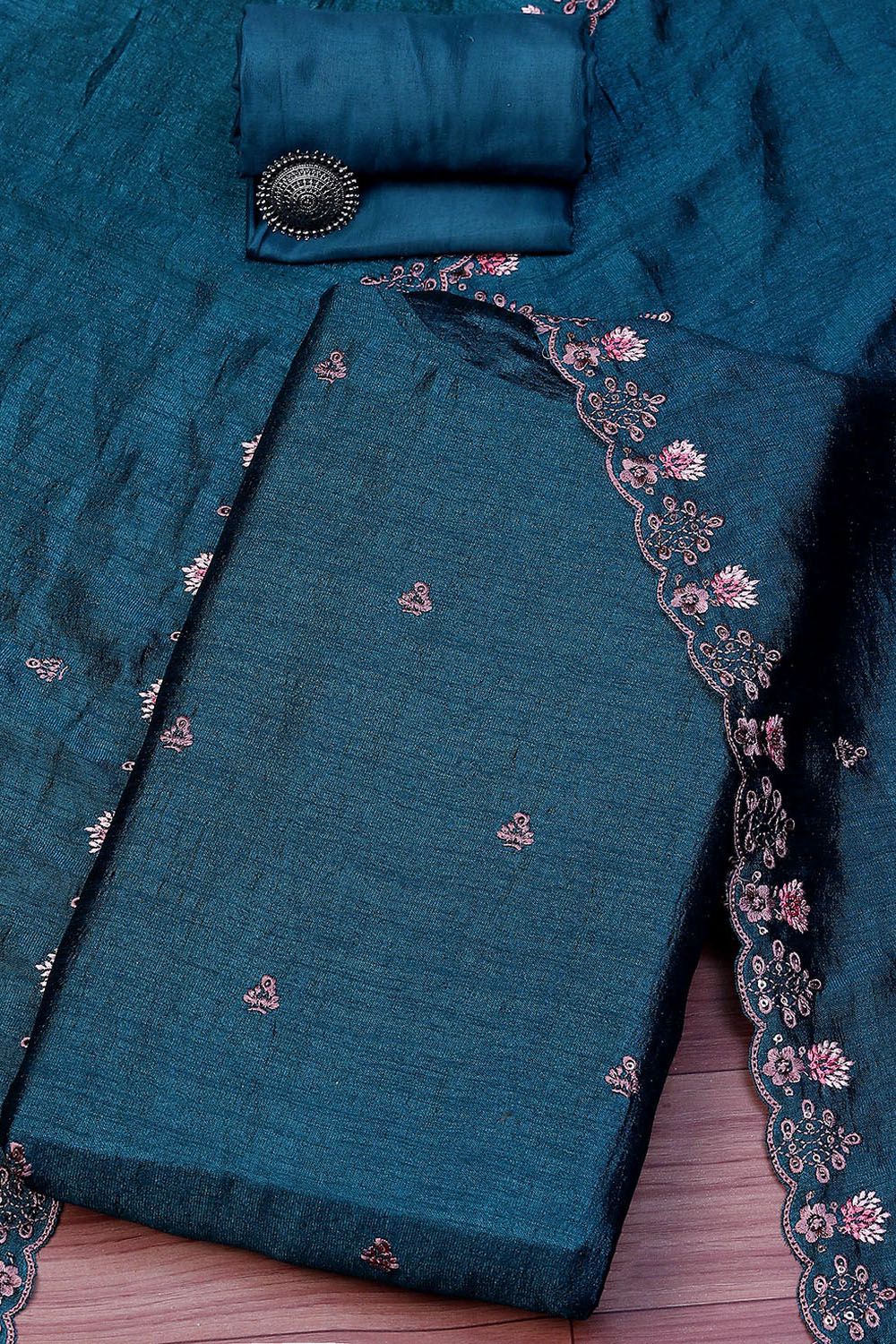 Blue Silk Blend Unstitched Suit Set image number 0