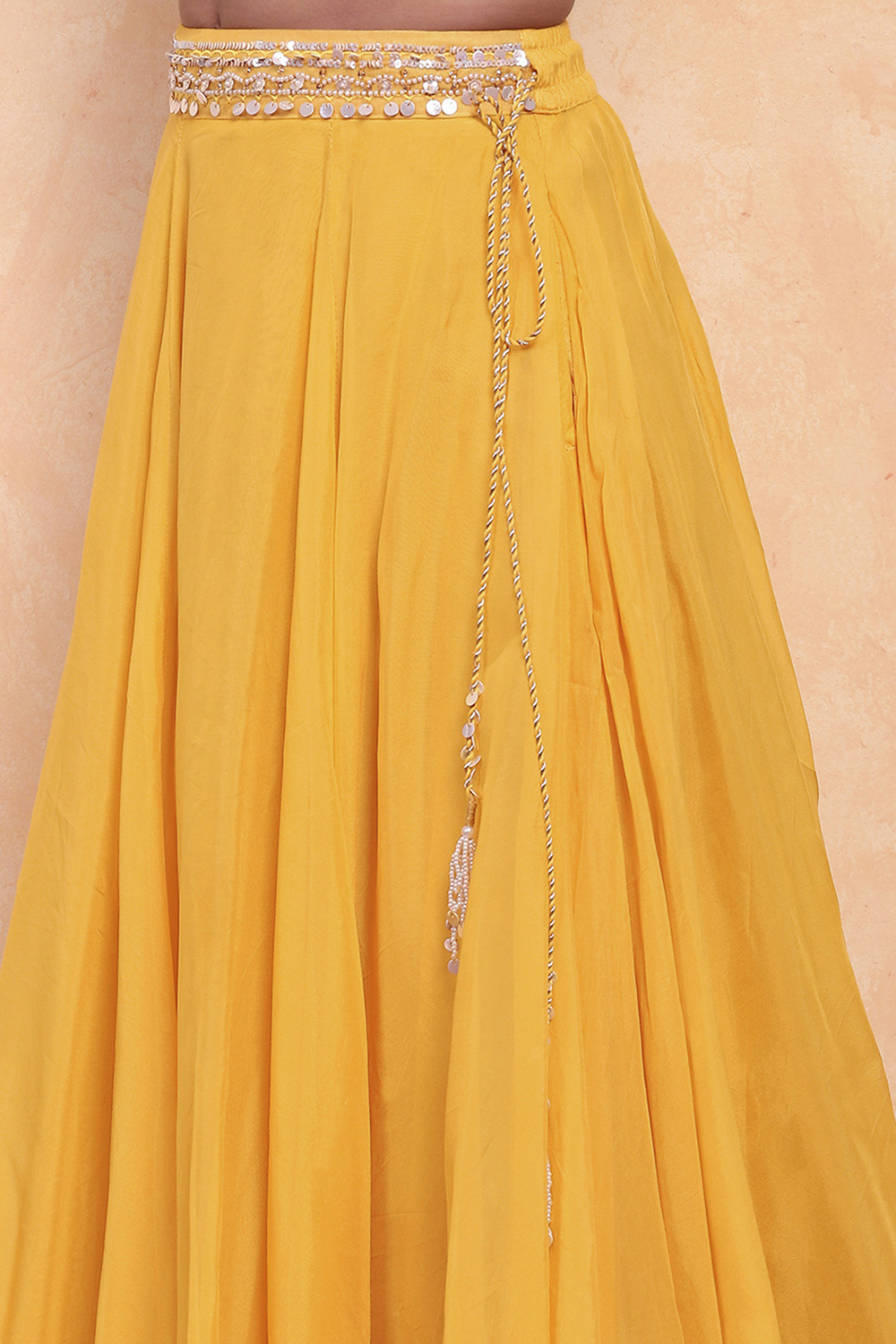 Ochre Viscose Blend Short Straight Lehenga Set image number 2