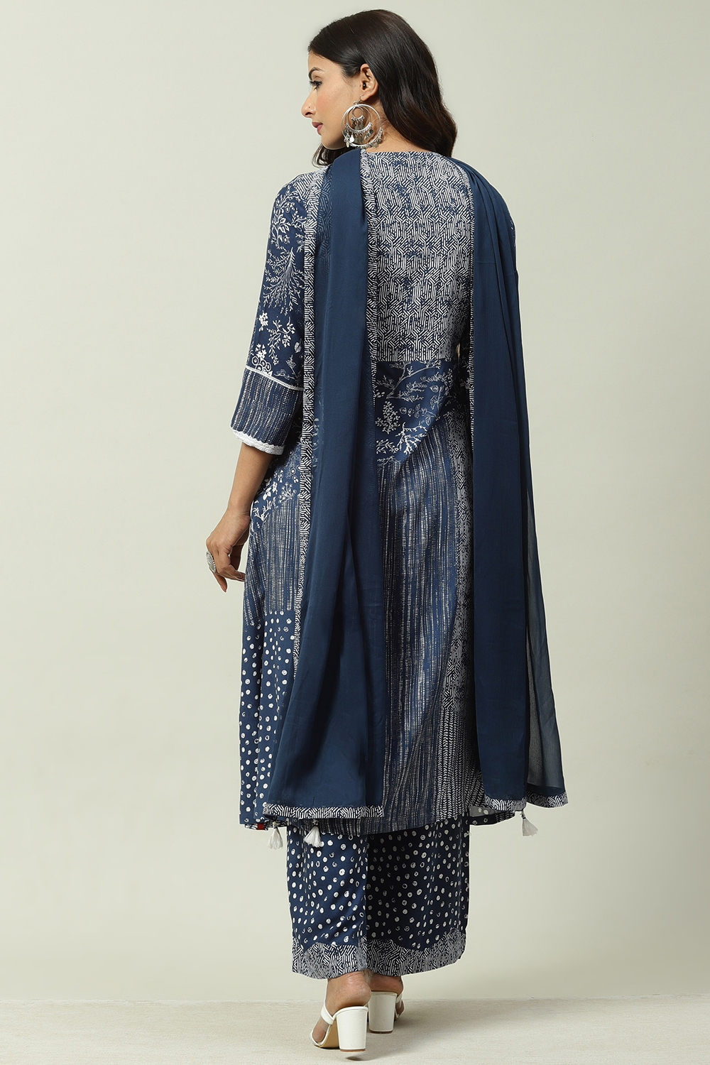 Indigo Rayon A-Line Kurta Palazzo Suit Set image number 7