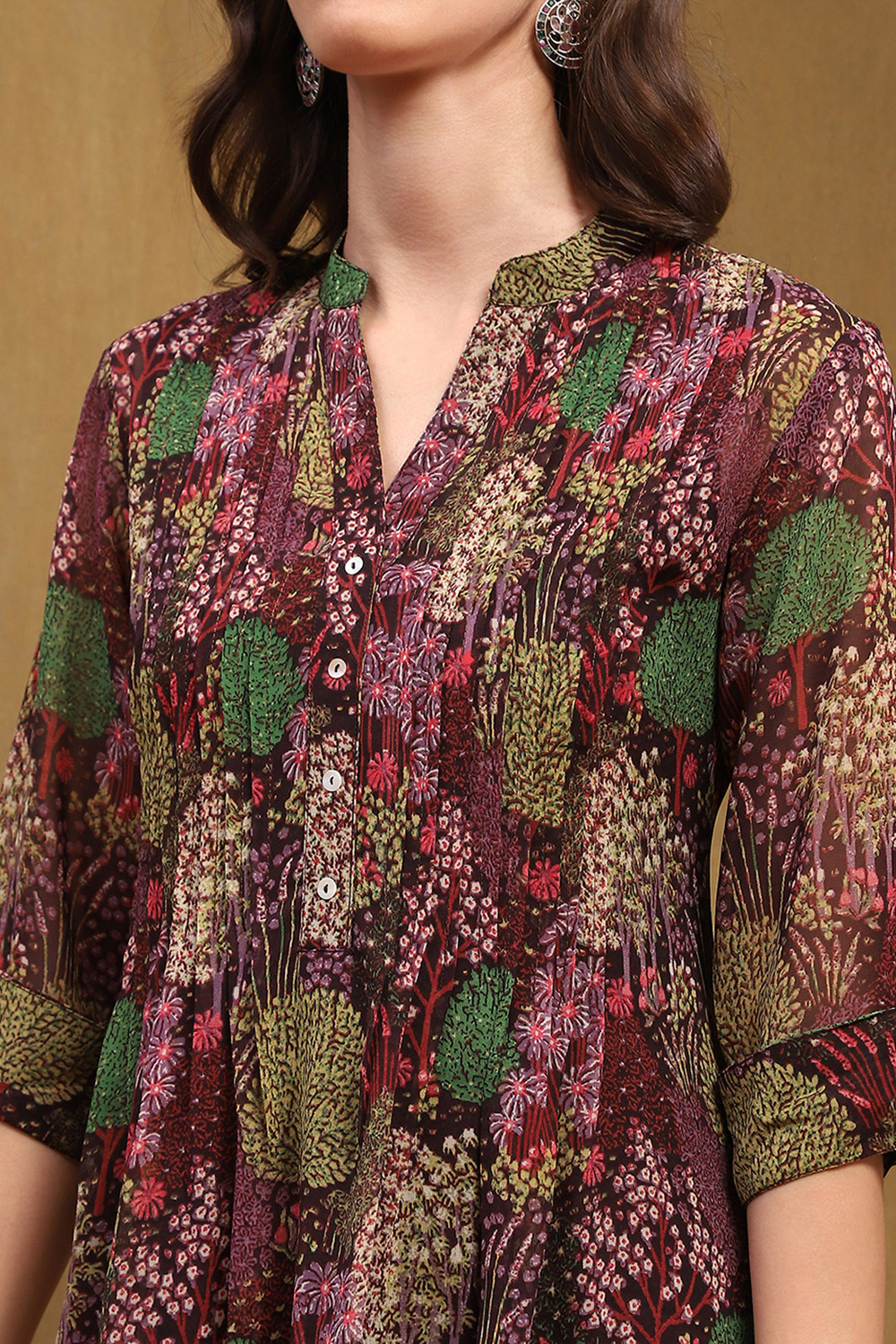 Multi-coloured Georgette Tropical Printed A-Line Kurta image number 1