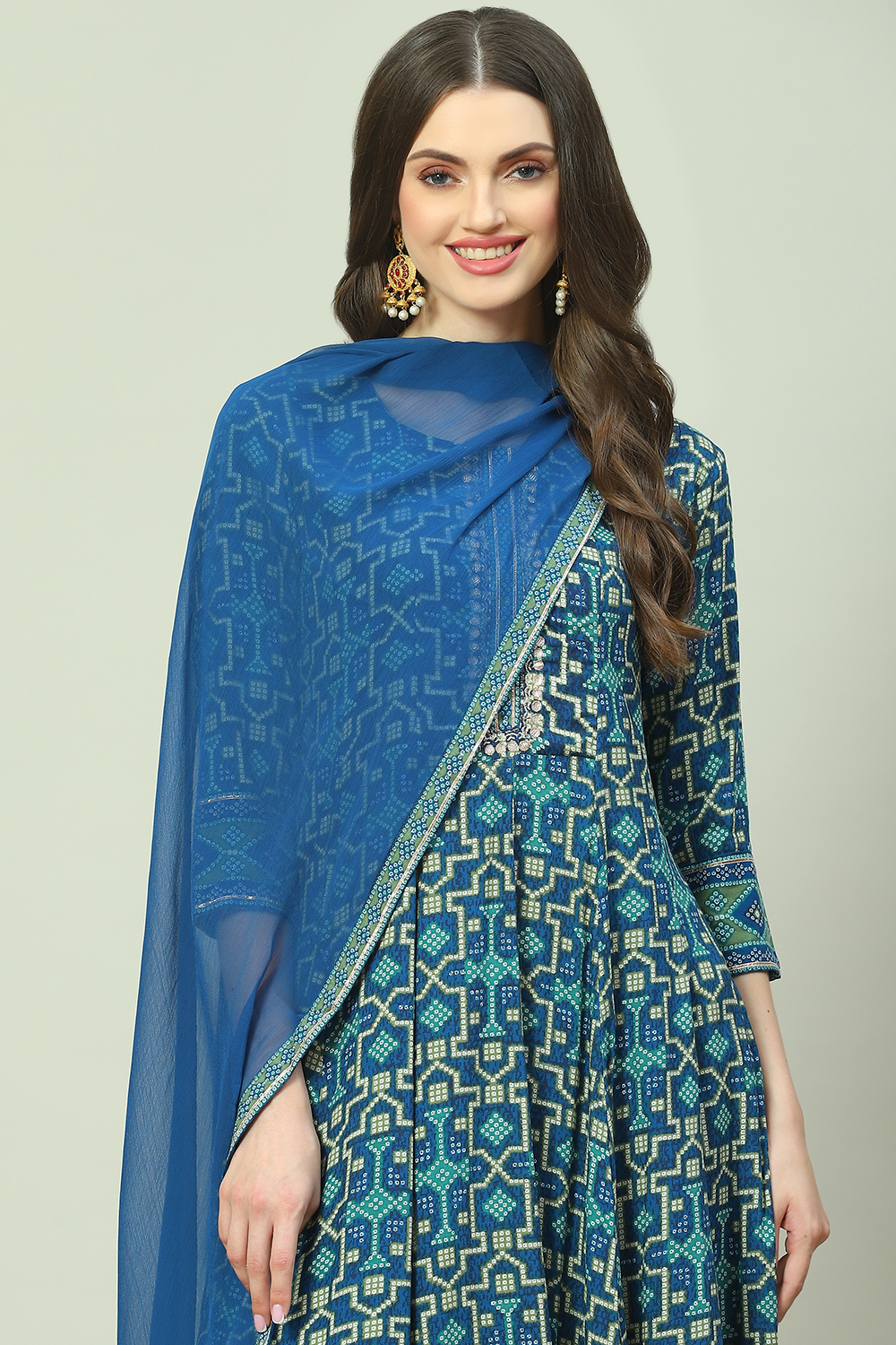 Indigo LIVA Kalidar Kurta Pant Suit Set image number 2