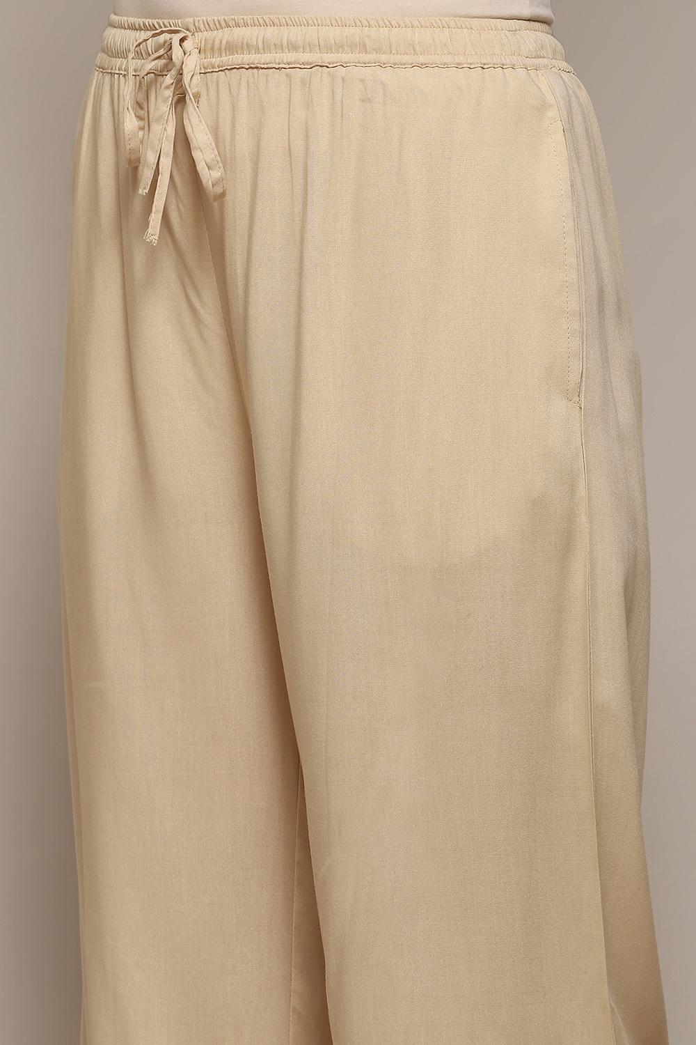 Beige Rayon Regular Solid Palazzo image number 1