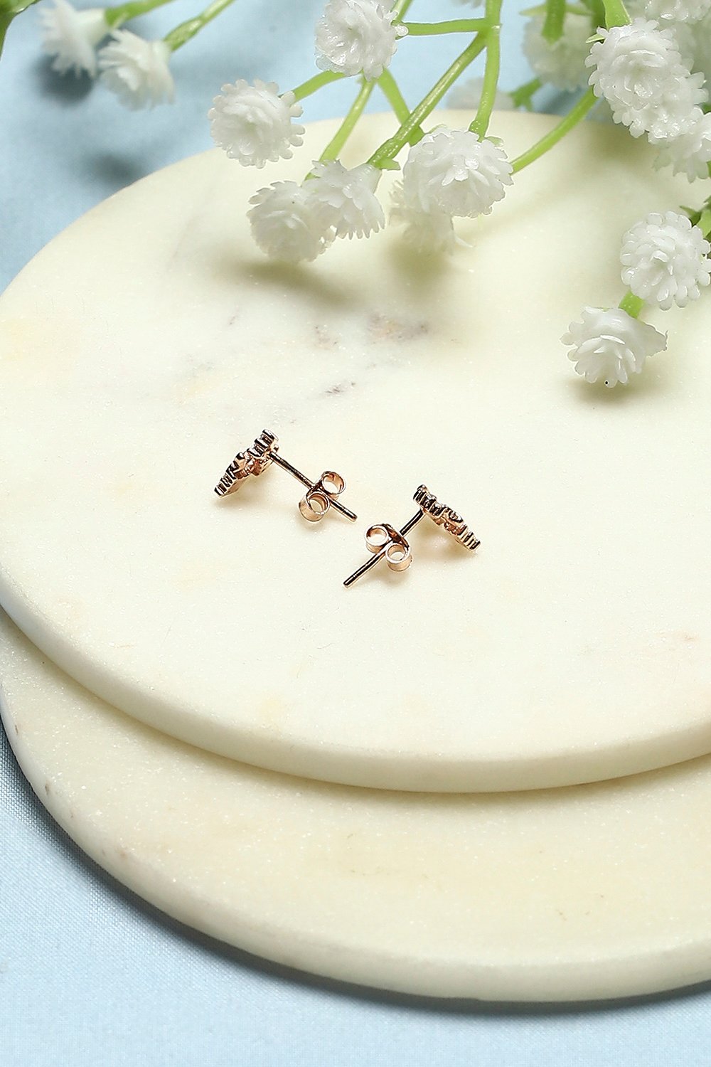 White Rose Gold-Plated Everyday Triangular Studs image number 2