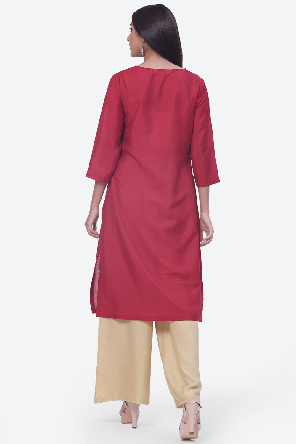 Red Art Silk Kurta image number 4