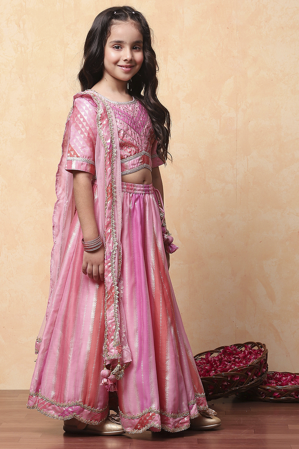 Pink Brocade Chanderi Lehenga With Blouse Organza Dupatta image number 5