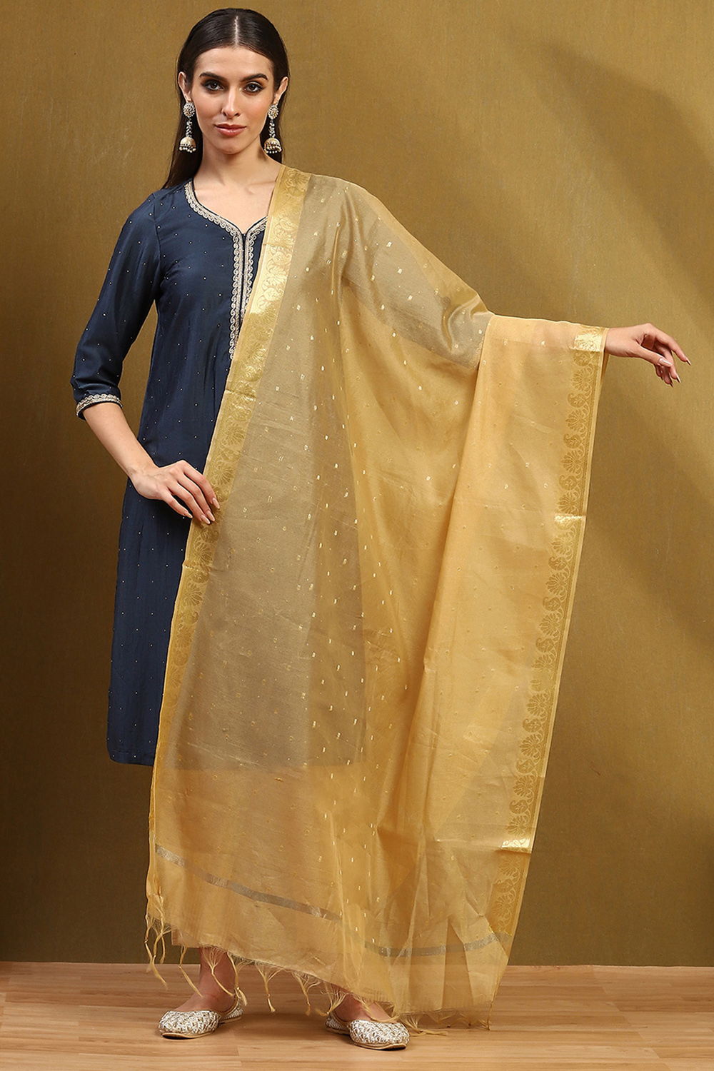 Beige Poly Silk Dupatta image number 4