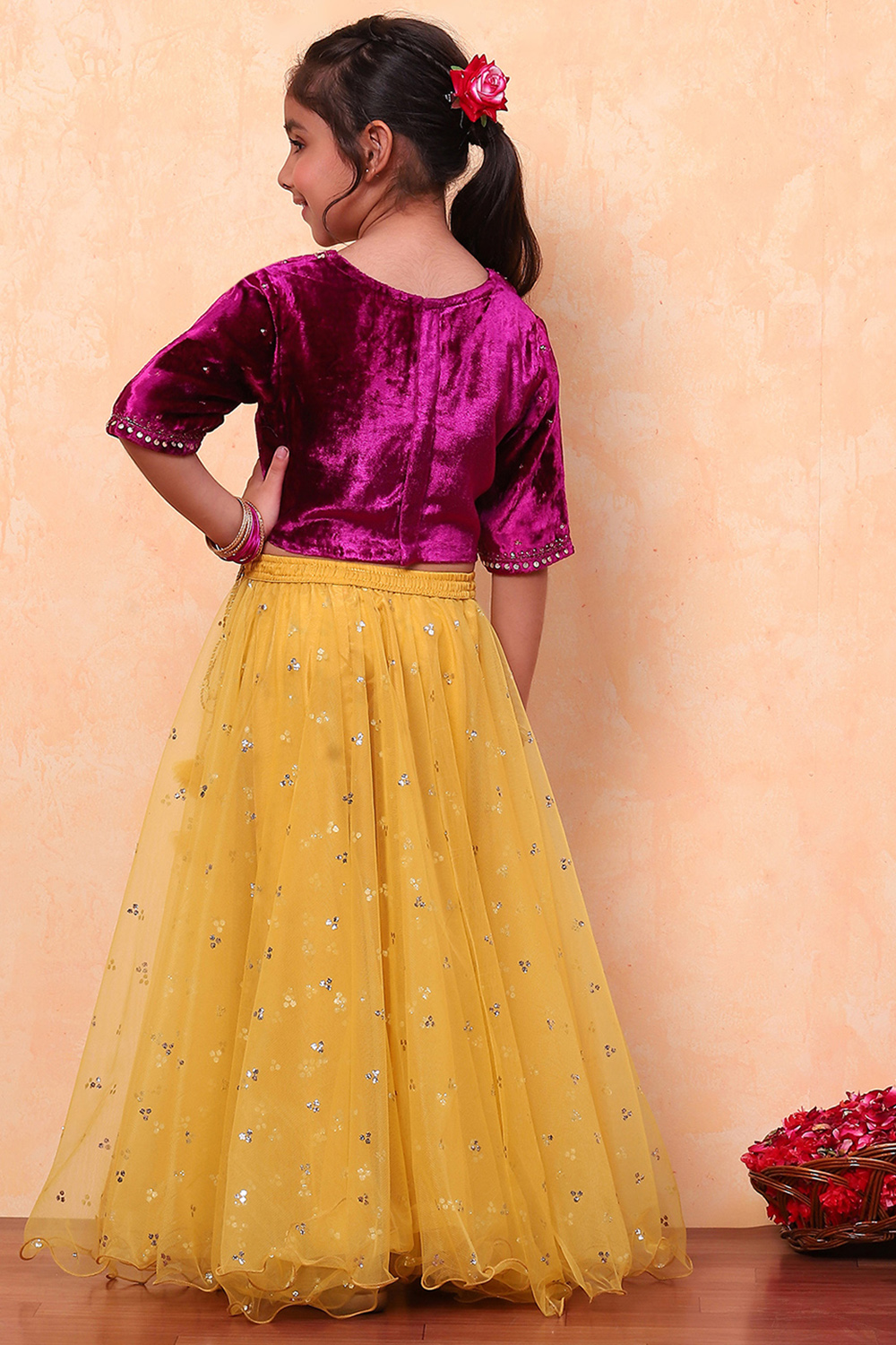 Brinjal Viscose Blend Straight Lehenga Set image number 5