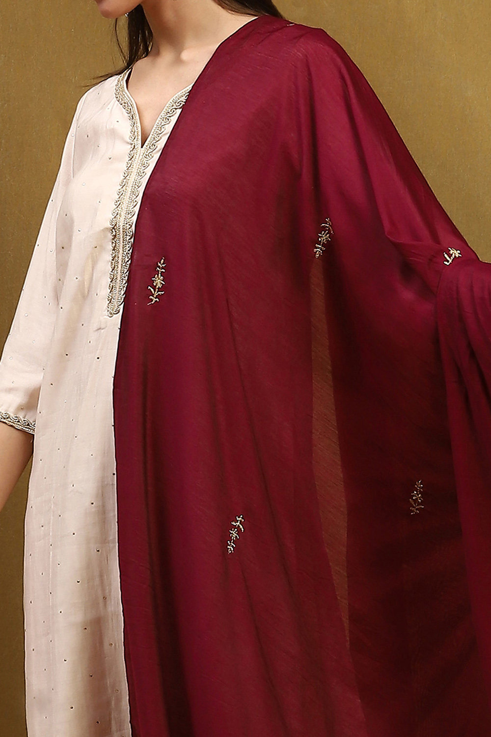 Wine Polyester Dupatta image number 1