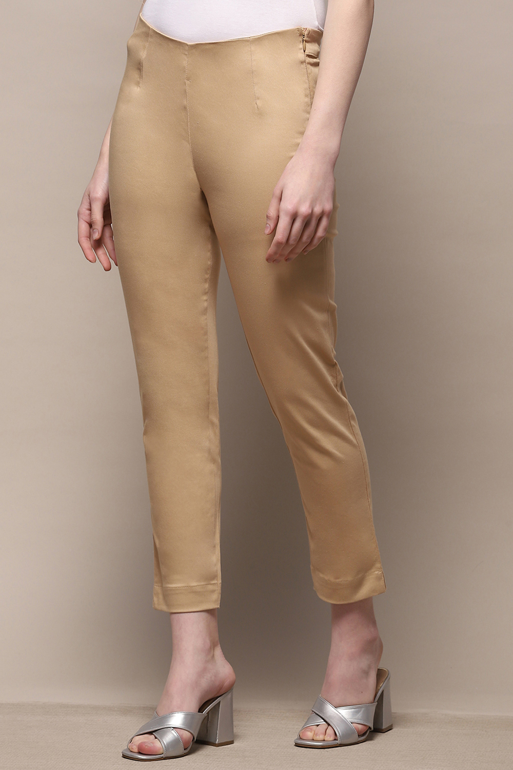 Off White Cotton Blend Narrow Pants image number 2