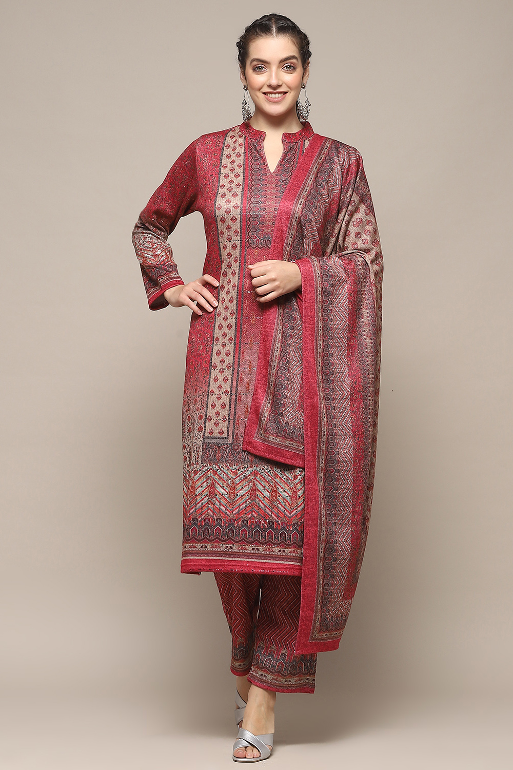 Pink Polyester Straight Printed Kurta Pant Suit Set image number 7