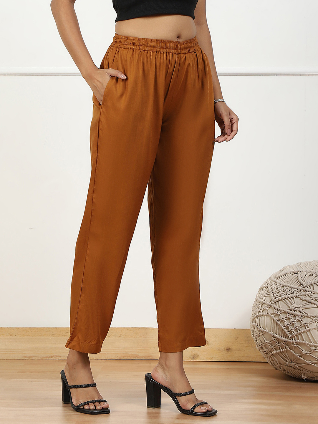 Beige Rayon Palazzo Pants image number 3