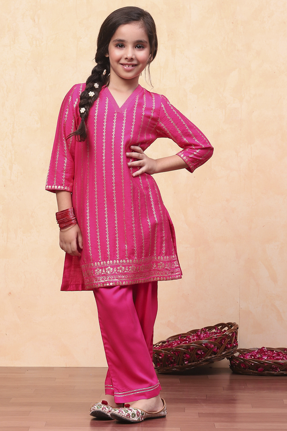 Fuchsia Viscose Blend Foil Printed Straight Kurta Set image number 0