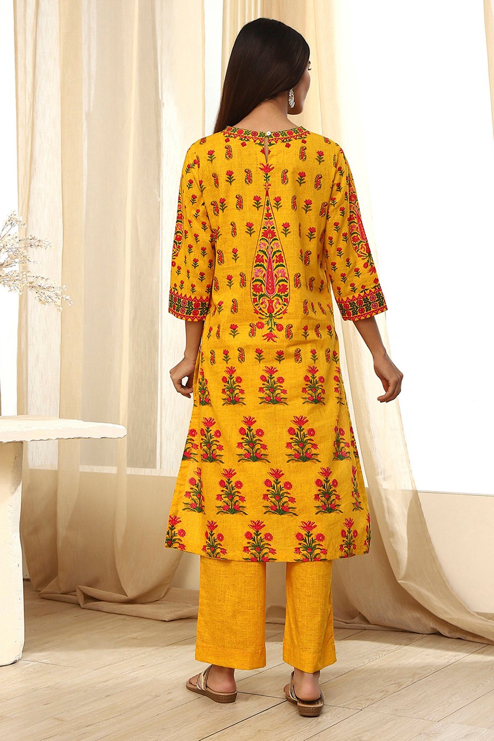 Yellow Pure Cotton Straight Kurta Set image number 4