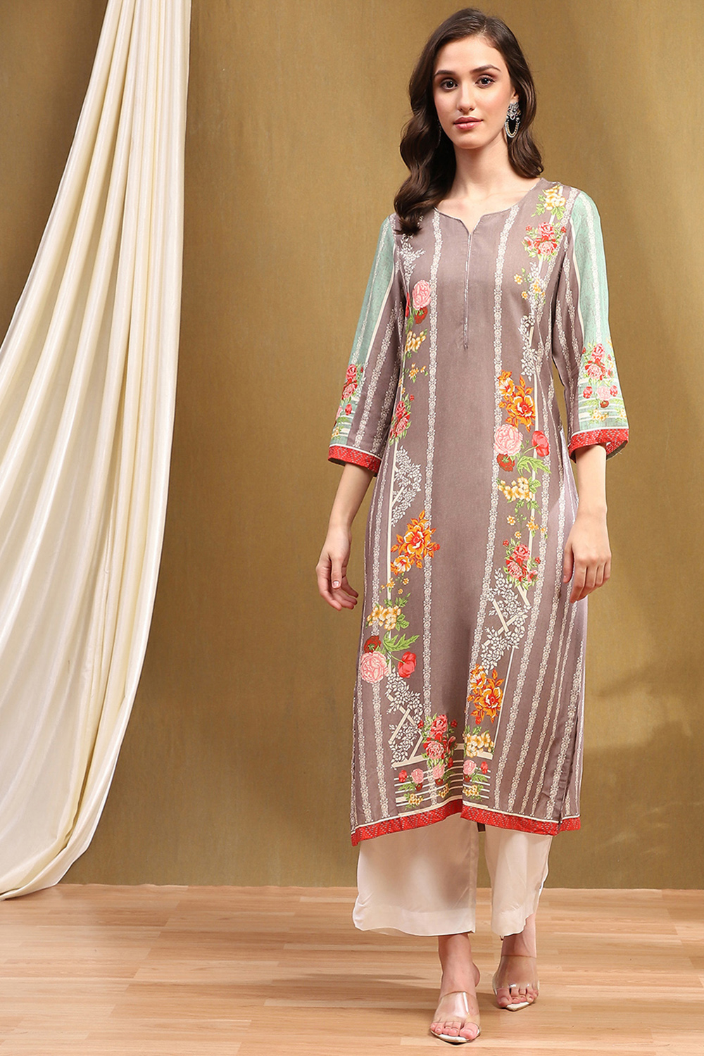 Grey Rayon Straight Kurta image number 5