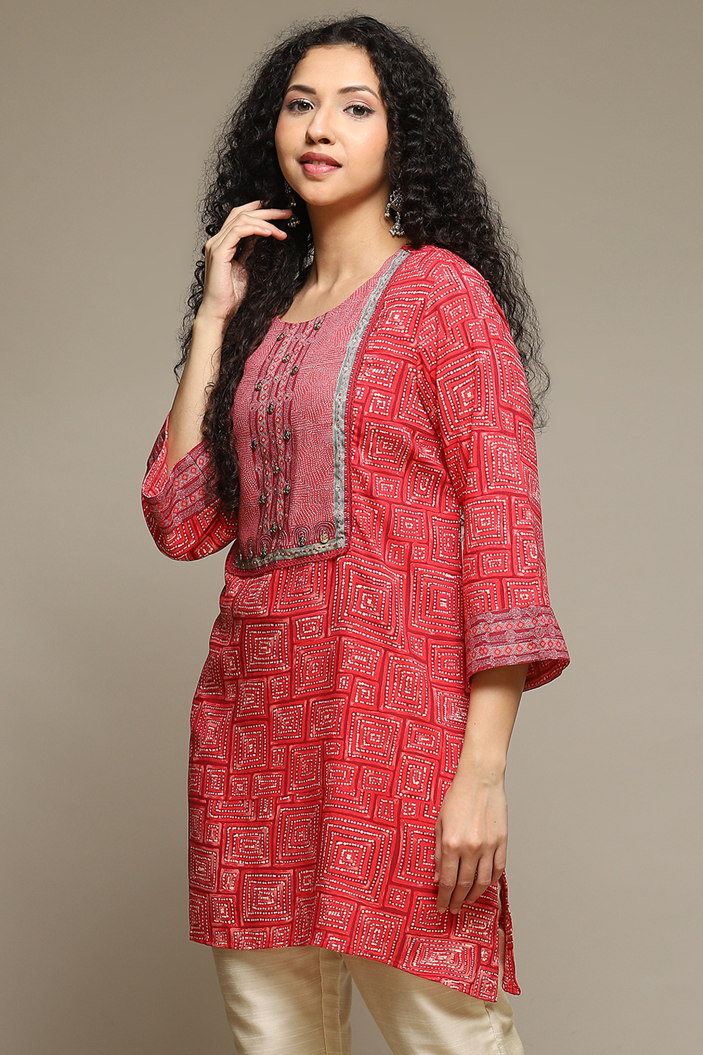 Coral Rayon Printed Kurti image number 2