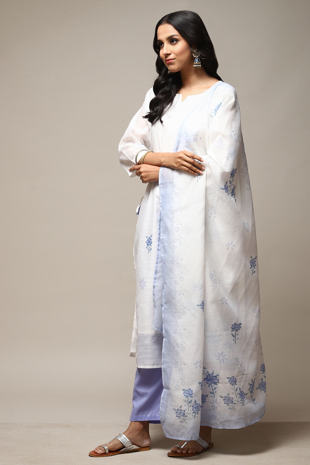 Blue Linen Digital Print Unstitched Suit Set image number 11