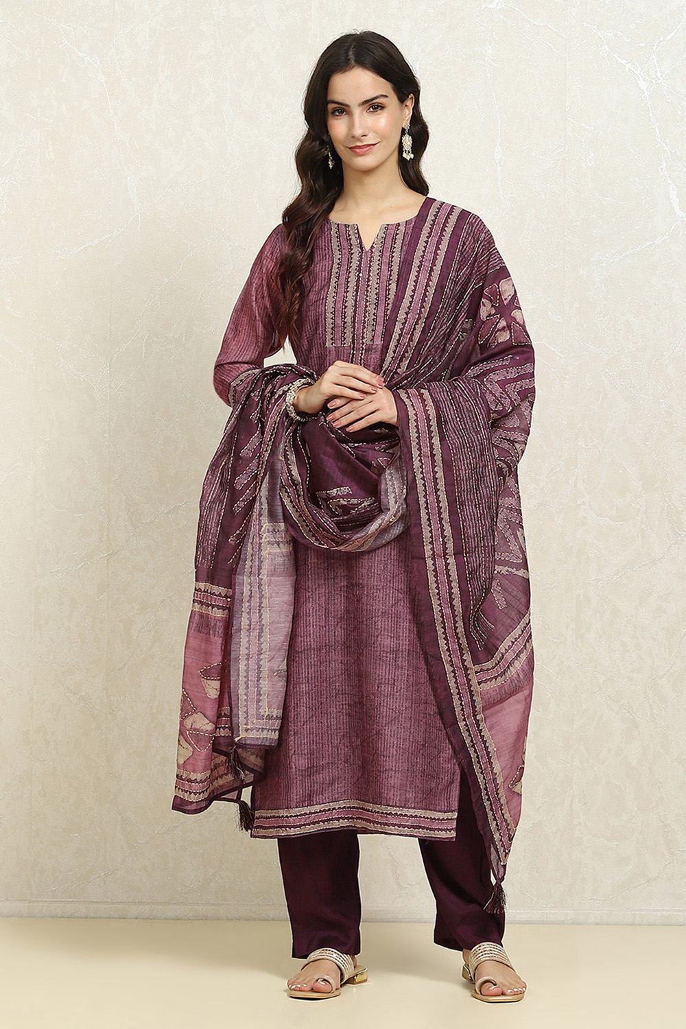 Grey Chanderi Blend Hand Embroidered Unstitched Suit Set image number 7