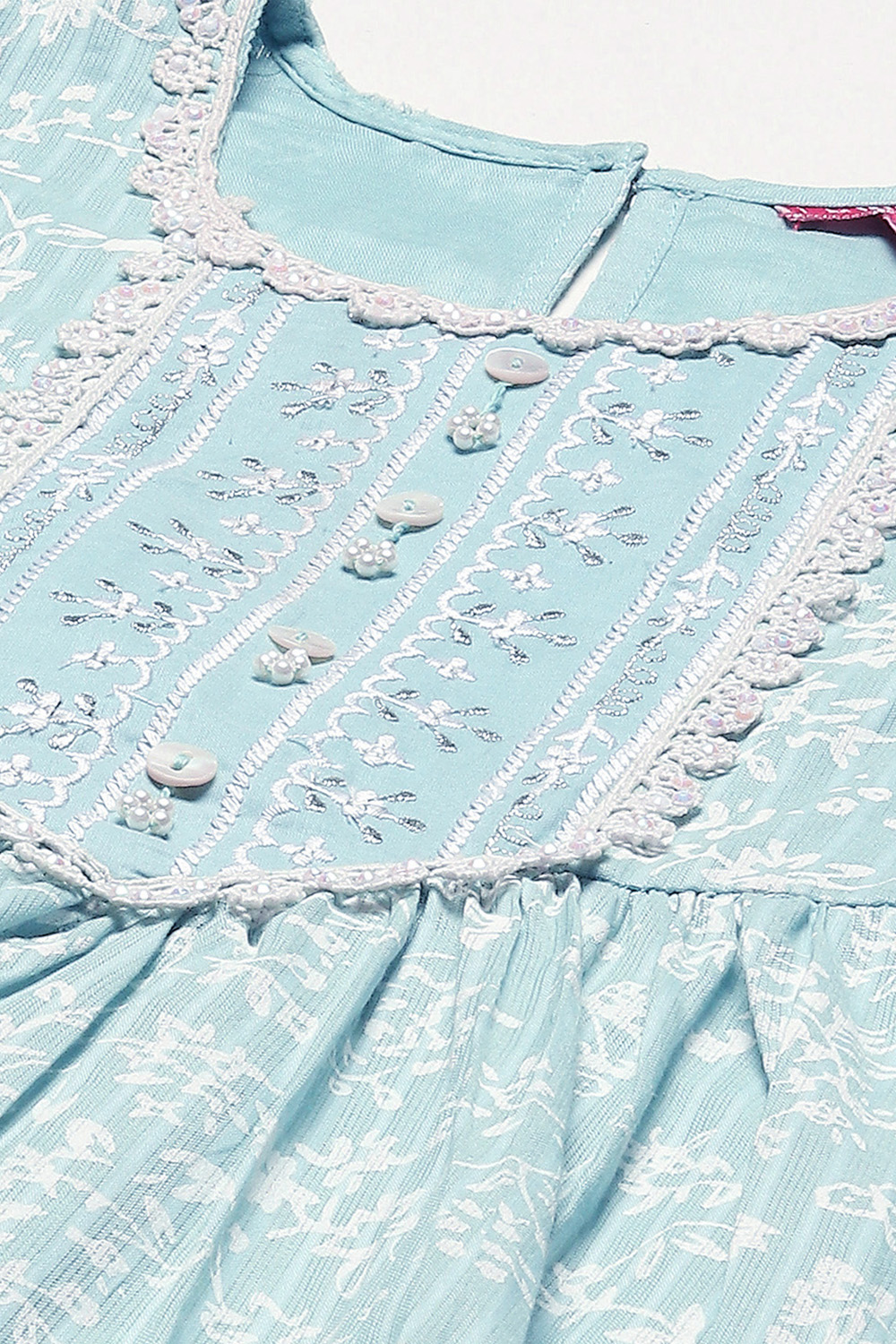 Powder Blue Cotton Gathered Kurta Garara Suit Set image number 1