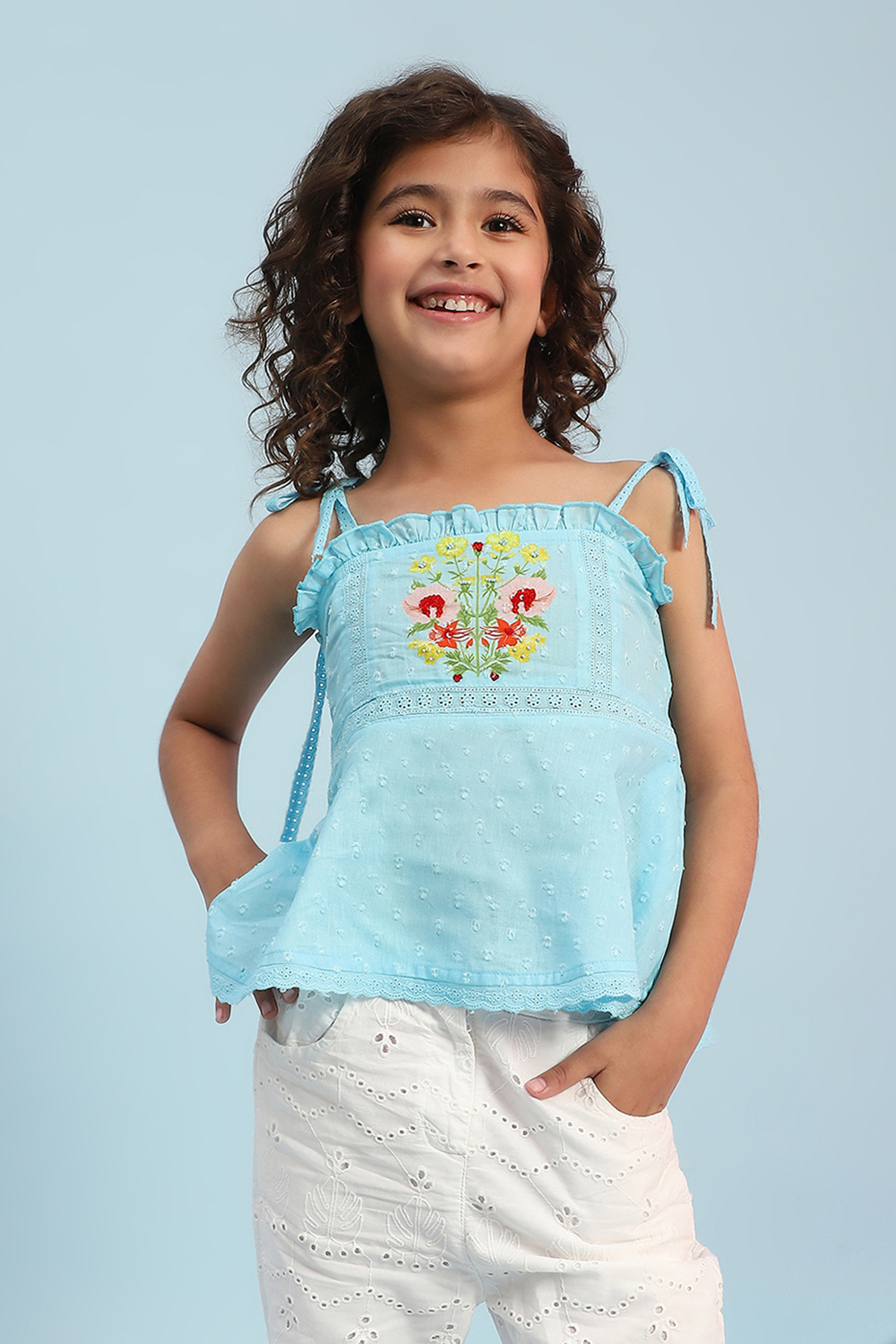 Sky Blue Cotton A-Line Top image number 5