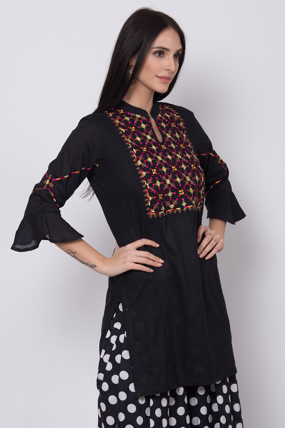 Black Cotton Kurta image number 3