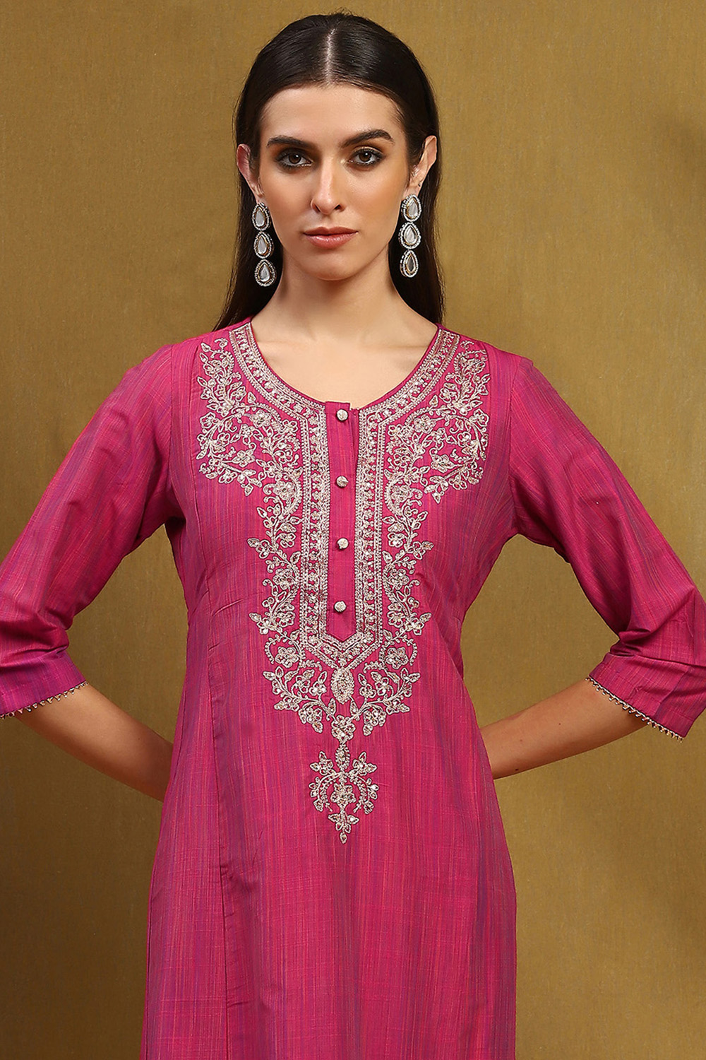 Fuchsia Embroidered Kalidar Suit Set image number 1