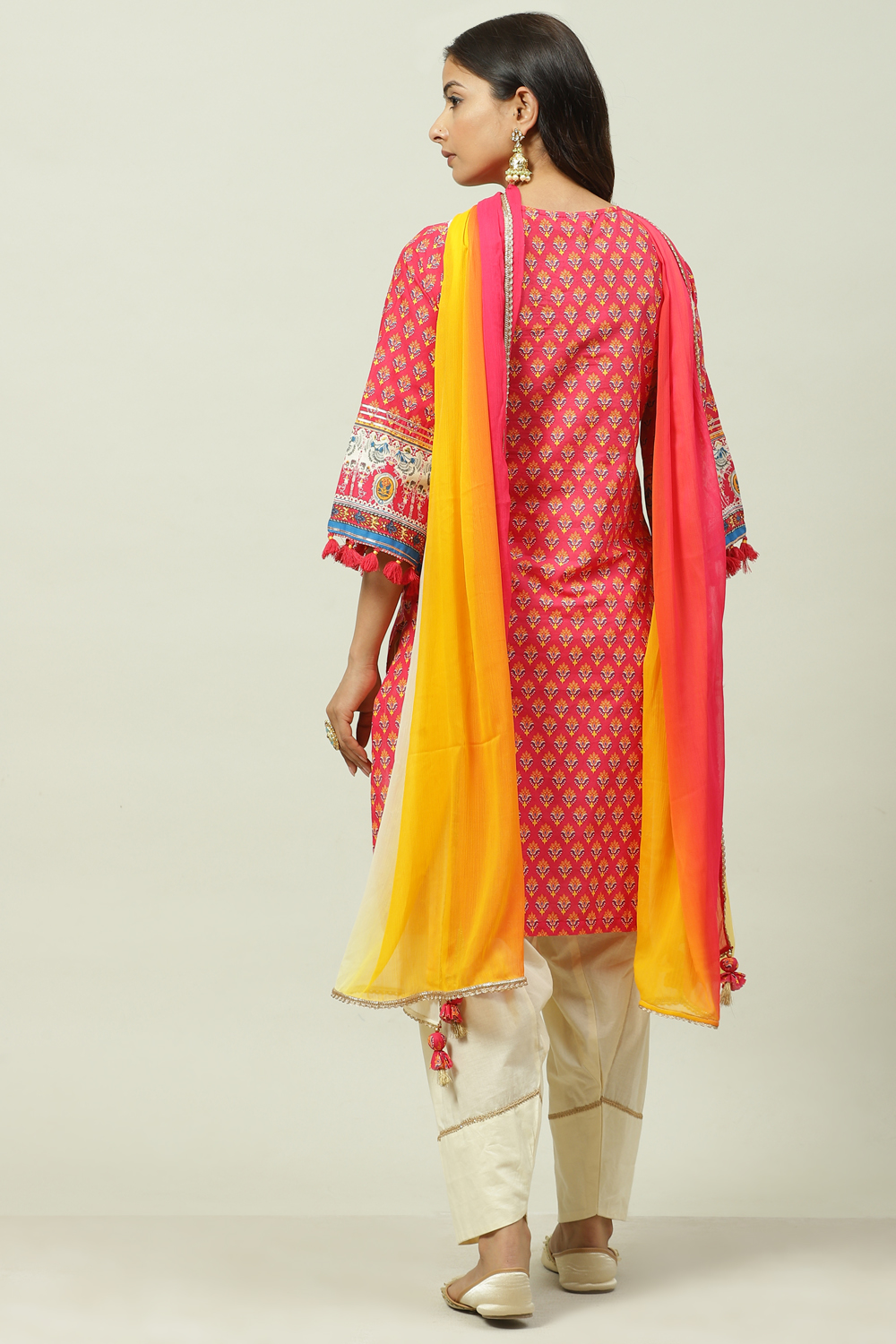 Fuschia Cotton Straight Kurta Salwar Pant Suit Set image number 4