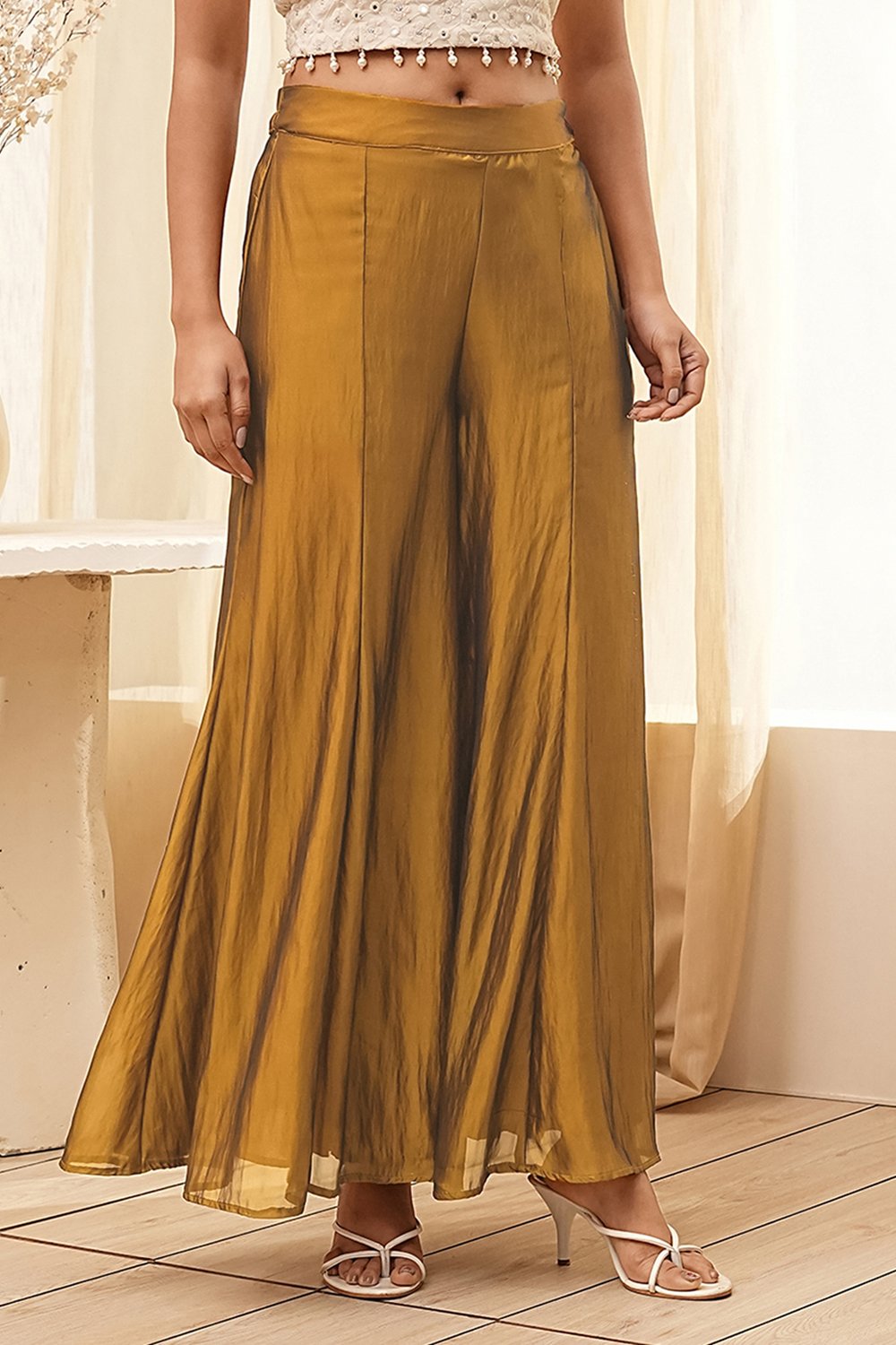 Gold Georgette Palazzo Pants image number 3