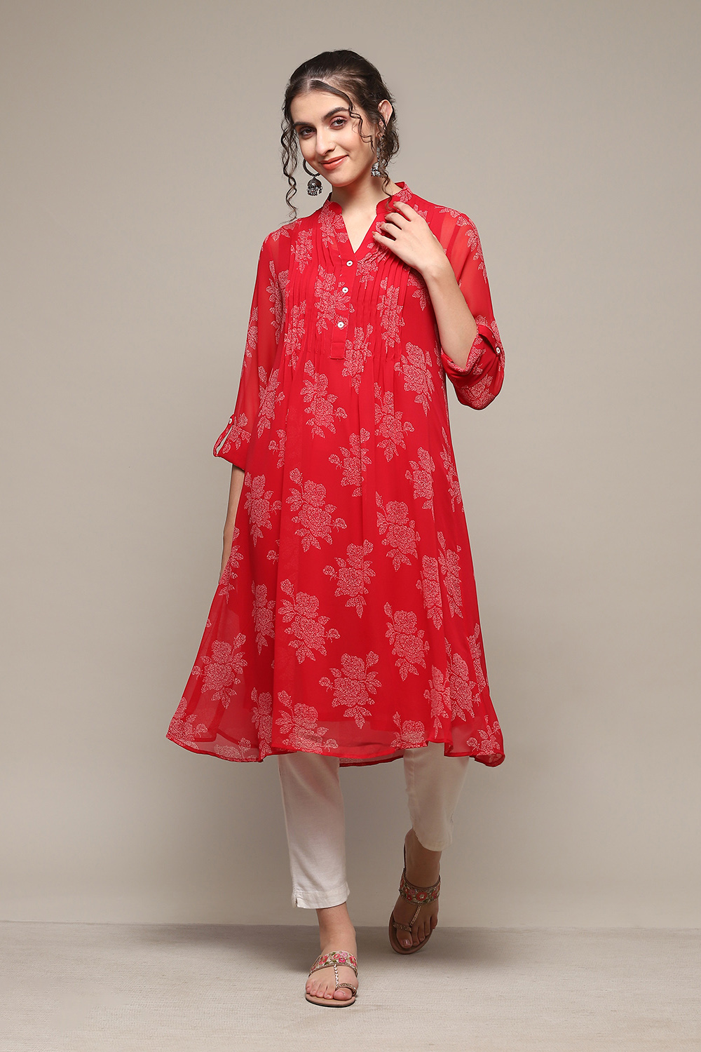 Teal Polyester Straight Printed Kurta image number 6