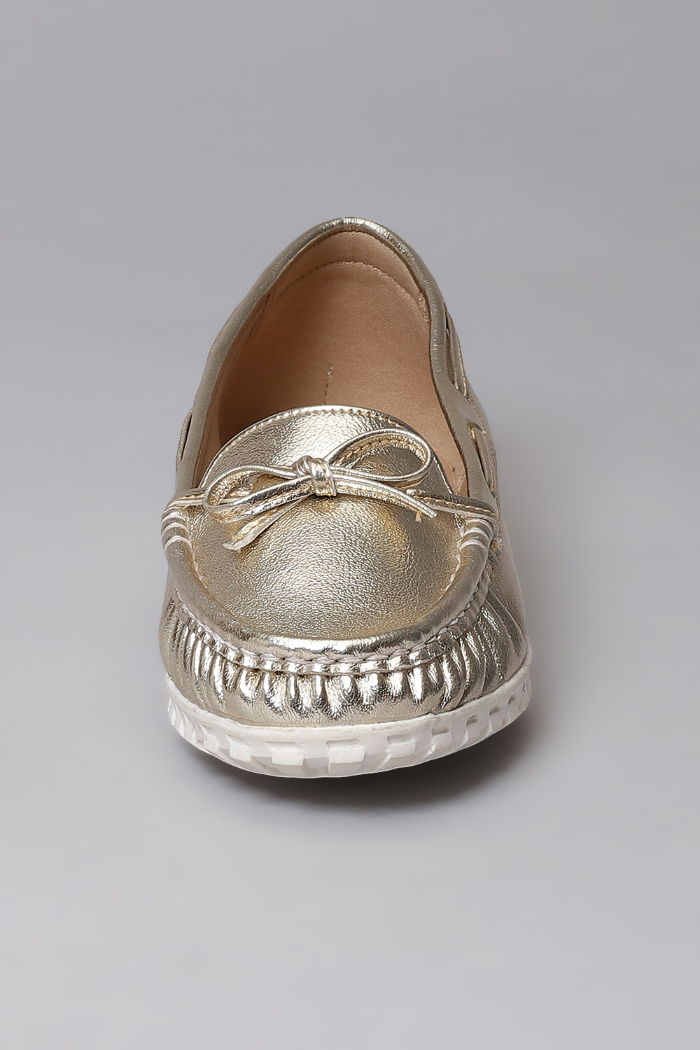 Metallic Gold Synthetic Formal Loafers image number 4