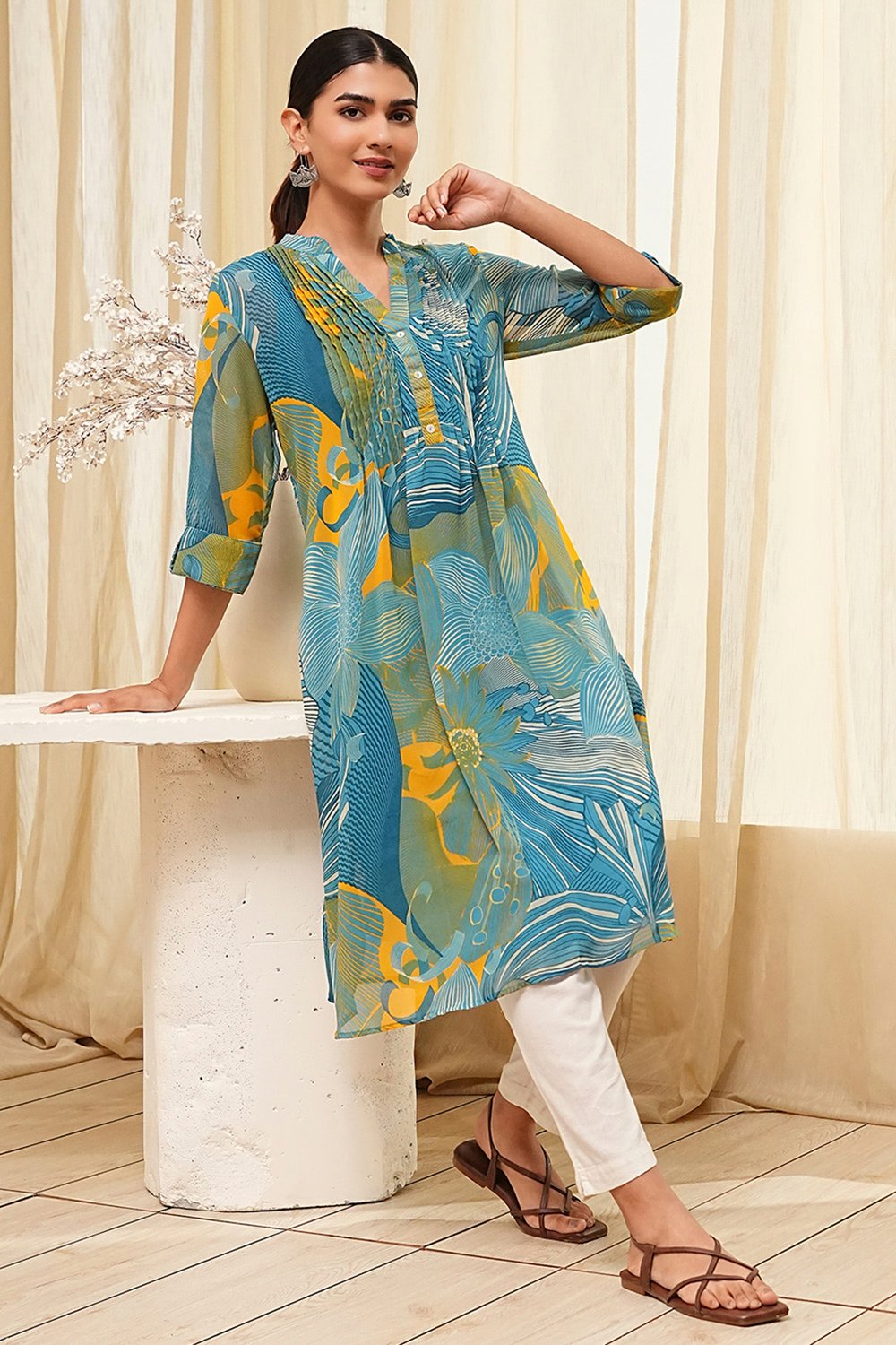 Blue Polyester A-Line Kurta image number 0