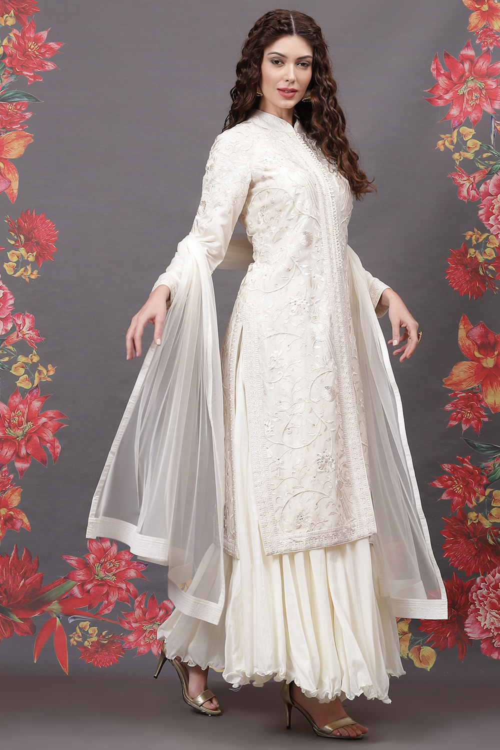 Rohit Bal Off White Cotton Silk Straight Yarndyed Suit Set image number 9