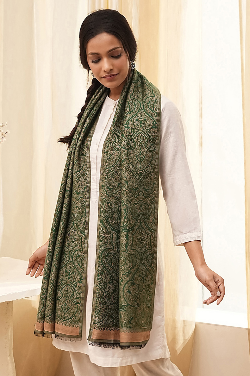 Green Cotton Blend Dupatta image number 3