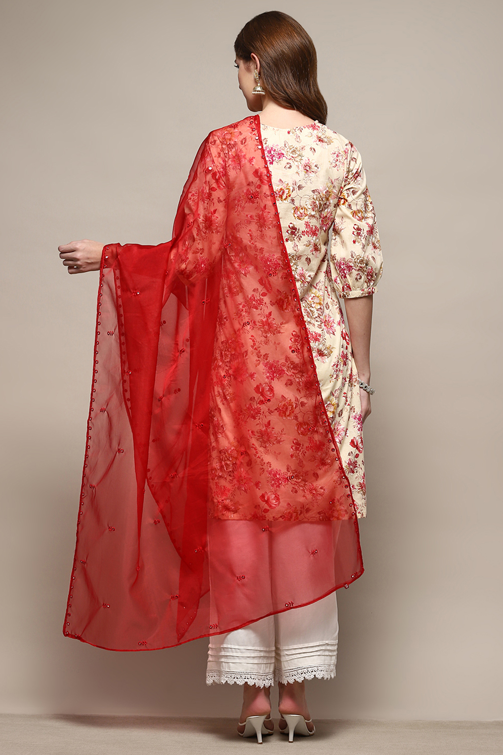 Red Embroidered Nylon Dupatta image number 1