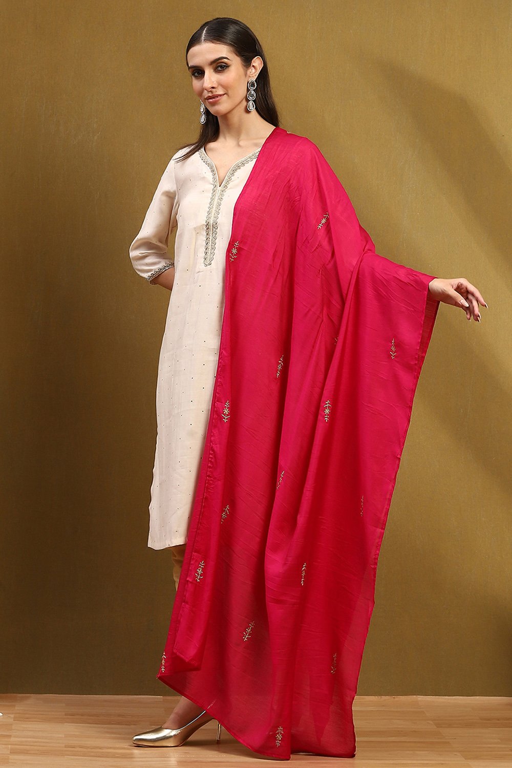 Off White Polyester Dupatta image number 2