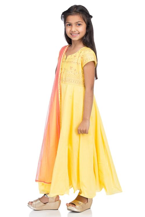 Yellow Cotton Anarkali Suit image number 2