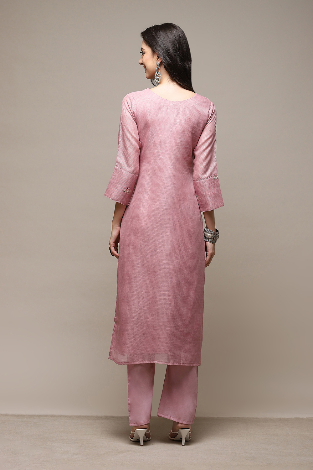 Pink Cotton Blend Printed Unstitched Suit Set image number 5