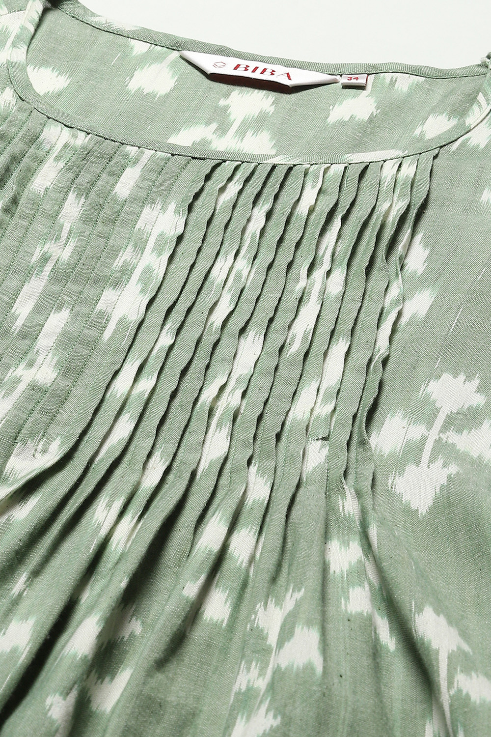 Khaki Green Cotton IKAT Straight Yarndyed Kurta image number 1