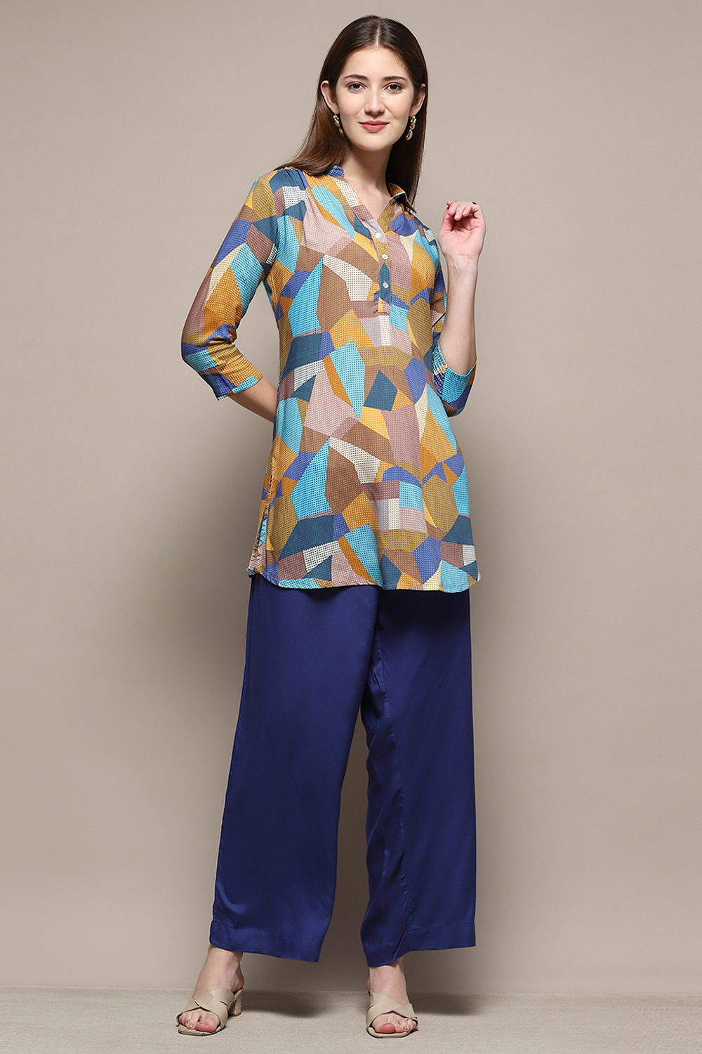 Blue Rayon Straight Printed Kurta image number 0