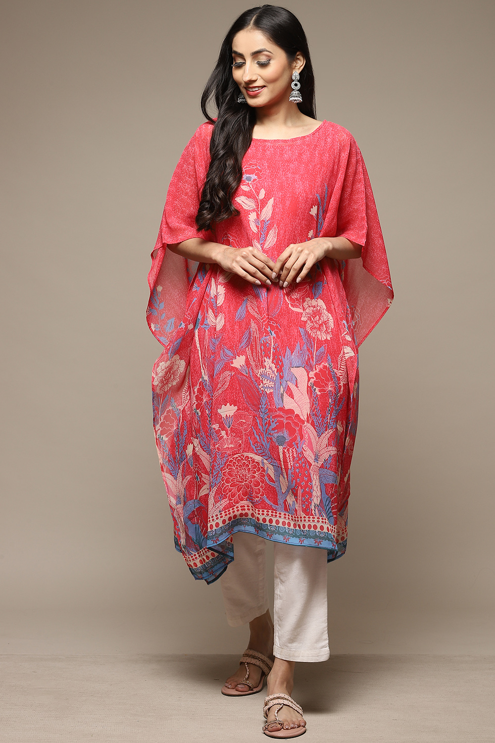 Coral Cotton Blend Straight Printed Kurta image number 3