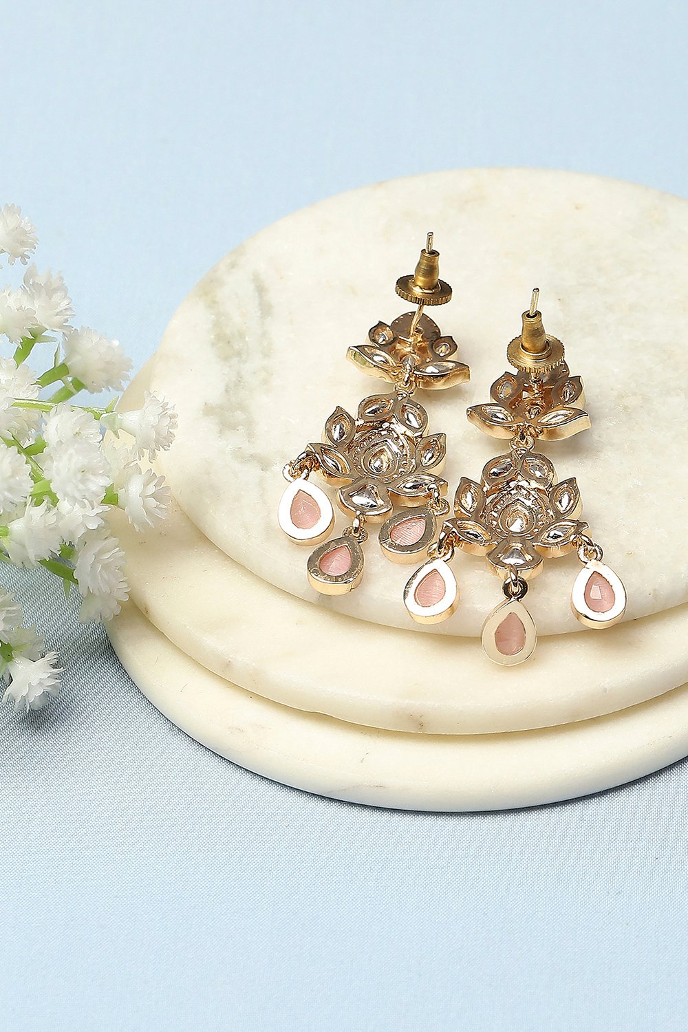 Peach Kundan Festive Drop & Danglers image number 2